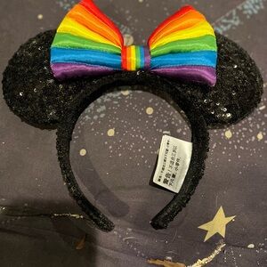 Disney Black Sequin Ears with Rainbow Bow